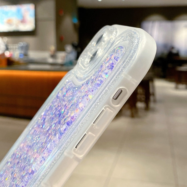 Avelena | iPhone 14 Plus Leuchtende Pailletten Glitzer Epoxy Handyhülle - Baby Blau