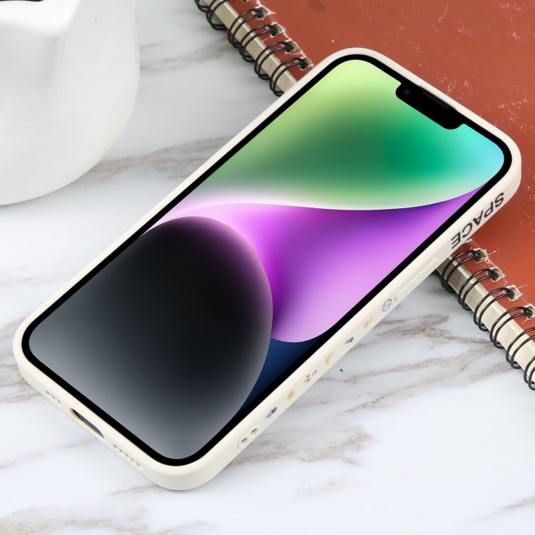 Avelena | iPhone 14 Plus Astronautenmuster Silikon Gerade Kante Handyhülle - Planet Landung-Weiβ
