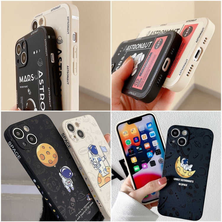 Avelena | iPhone 14 Plus Astronautenmuster Silikon Gerade Kante Handyhülle - Planet Landung-Weiβ