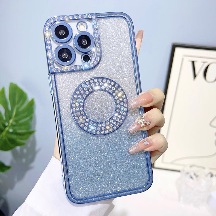 Avelena | iPhone 14 elektroplattierte Diamant-Gradient-Glitzer-Handyhülle - Sierra Blau
