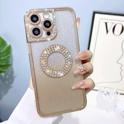 Avelena | iPhone 14 elektroplattierter Diamantverlauf Glitzer Handyhülle - Gold