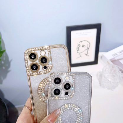 Avelena | iPhone 14 elektroplattierte Diamant-Gradient-Glitzer-Handyhülle - Sierra Blau