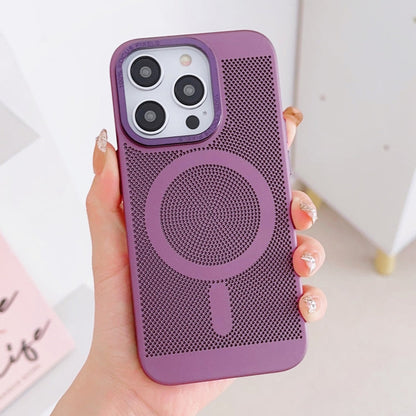 Avelena | iPhone 14 Plus Grid Cooling MagSafe Magnetische Handytasche - Pflaumenrot