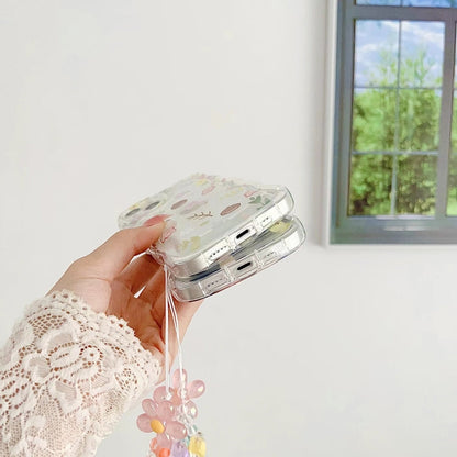 Avelena | iPhone 14 Kleines Blumentelefonetui mit Armband - Grüner Zweig