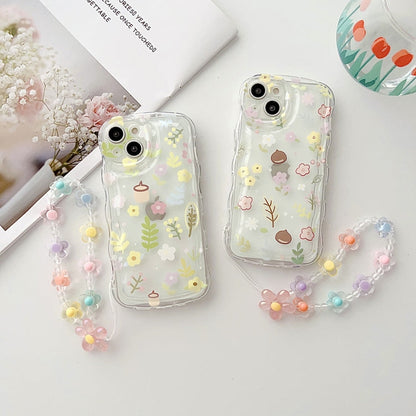 Avelena | iPhone 14 Kleines Blumentelefonetui mit Armband - Grüner Zweig