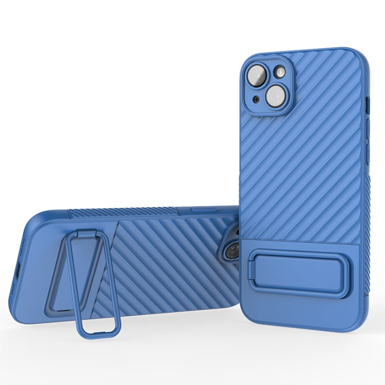 Avelena | iPhone 14 Plus Wavy Texture TPU Handyhülle mit Objektivfolie - Blau
