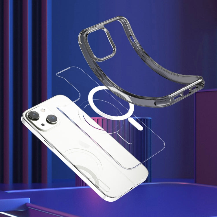 Avelena | iPhone 14 Plus Magsafe Magnet Airbag stoßfest TPU + PC Handyhülle - Transparent Grau