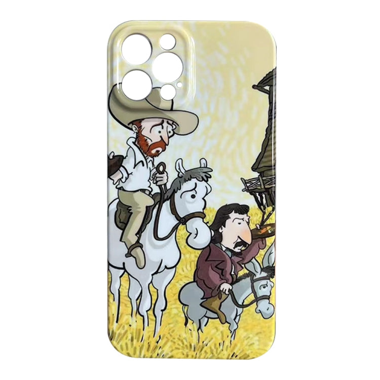 Avelena | iPhone 14 Plus Ölgemälde Muster Glänzende PC Handytasche - Pferdereiten