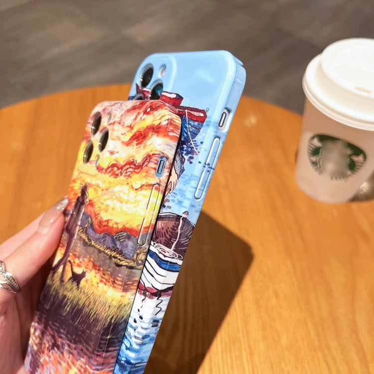 Avelena | iPhone 14 Plus Ölgemälde Muster Glänzende PC Handytasche - Pferdereiten