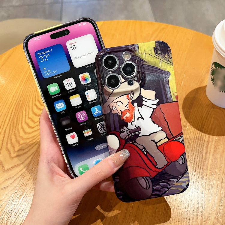 Avelena | iPhone 14 Plus Ölgemälde Muster Glänzende PC Handytasche - Pferdereiten