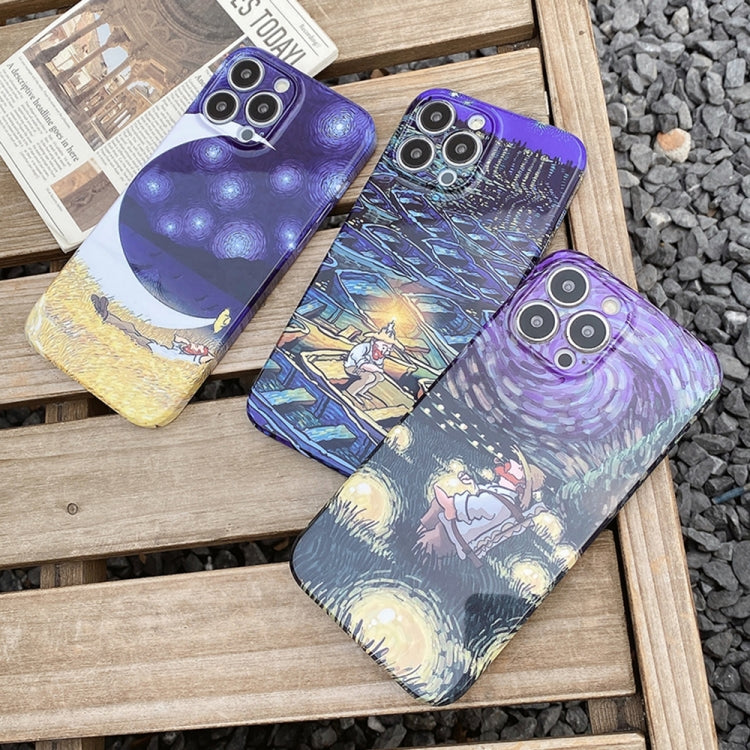 Avelena | iPhone 14 Ölmalerei Muster Glänzende PC Handyhülle - Mond