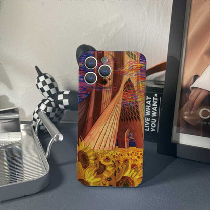 Avelena | iPhone 14 Präzise Loch Ölmalerei Muster PC Handyhülle - Architekturmalerei