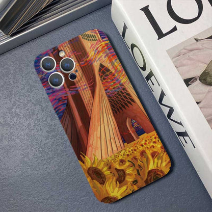 Avelena | iPhone 14 Präzise Loch Ölmalerei Muster PC Handyhülle - Architekturmalerei