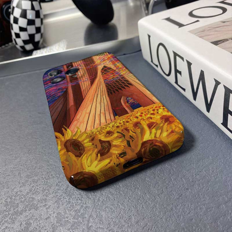 Avelena | iPhone 14 Präzise Loch Ölmalerei Muster PC Handyhülle - Architekturmalerei