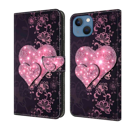 Avelena | iPhone 13 / 14 Kristall 3D Stoßfest Schutzhülle aus Leder - Lace Love