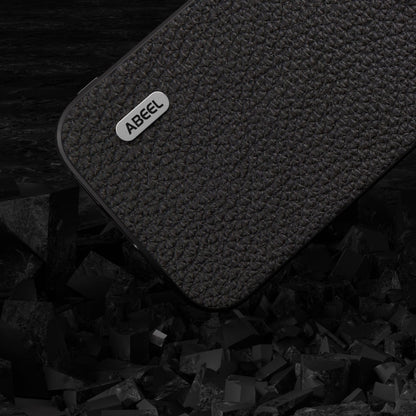 Avelena | iPhone 14 ABEEL Echtes Leder Litchi Textur Handyhülle - Schwarz