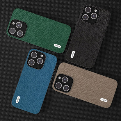 Avelena | iPhone 14 ABEEL Echtes Leder Litchi Textur Handyhülle - Schwarz