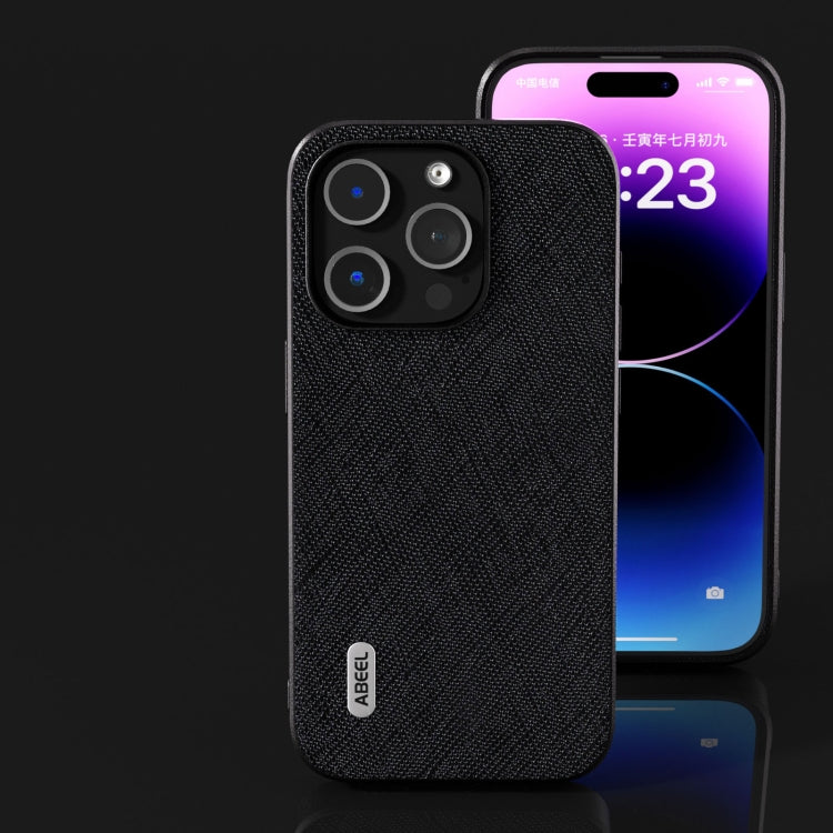 Avelena | Iphone 14 Plus Abeel Kreuzstruktur Echtes Leder Handytasche - Schwarz
