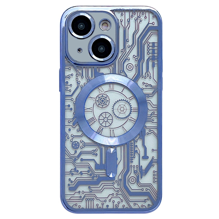 Avelena | iPhone 14 elektroplattierte Schaltkreis-Muster MagSafe-Handyhülle - Sierra Blau