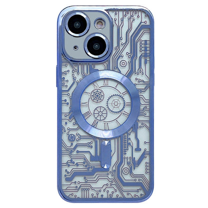 Avelena | iPhone 14 elektroplattierte Schaltkreis-Muster MagSafe-Handyhülle - Sierra Blau