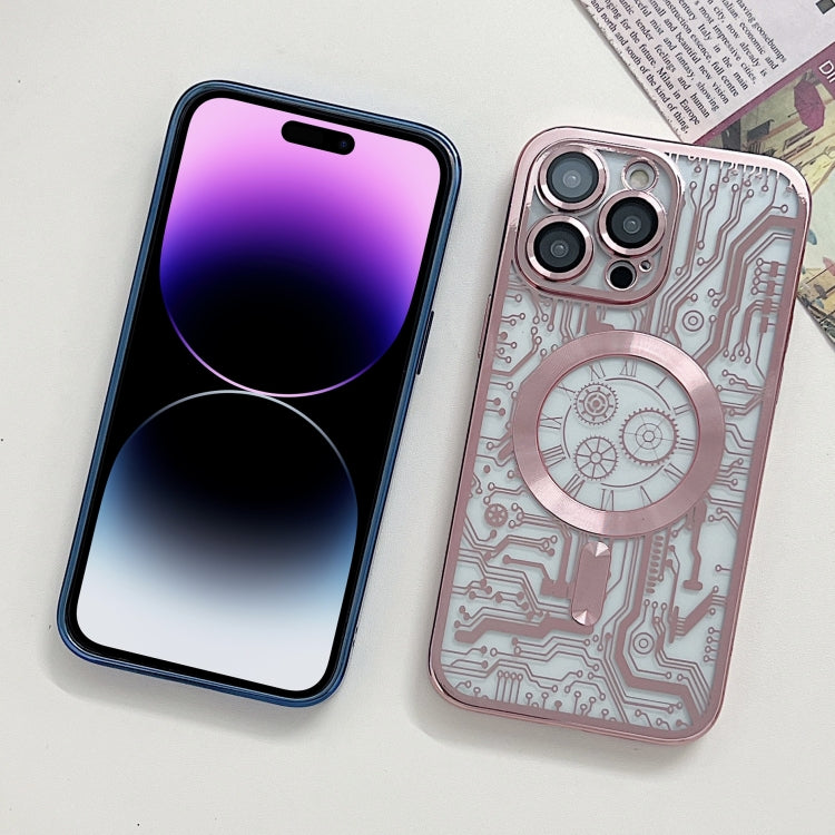 Avelena | iPhone 14 elektroplattierte Schaltkreis-Muster MagSafe-Handyhülle - Sierra Blau