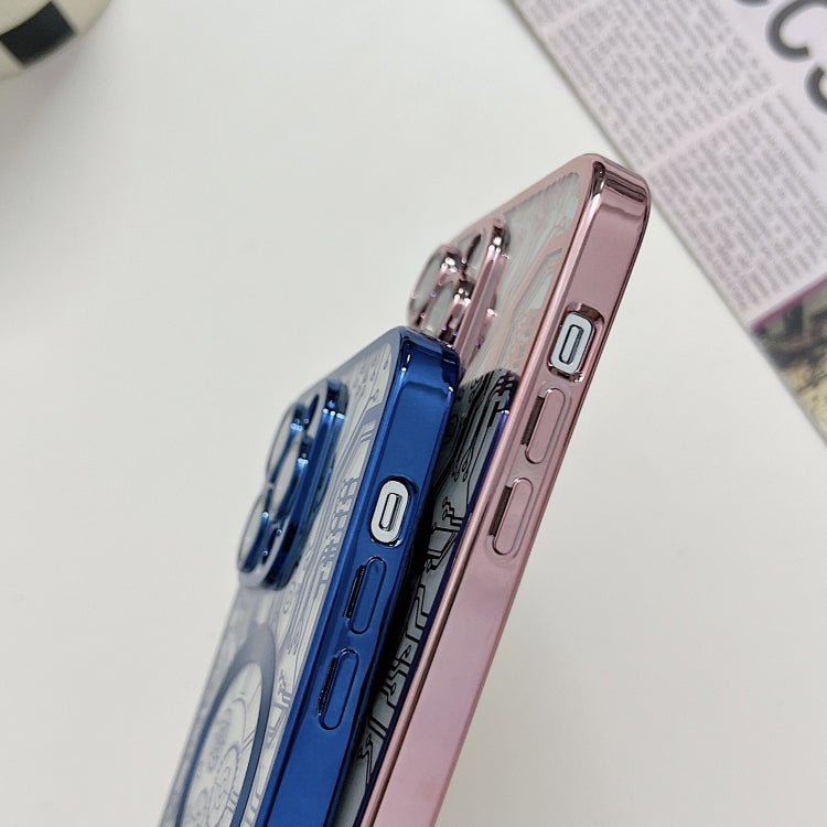 Avelena | iPhone 14 elektroplattierte Schaltkreis-Muster MagSafe-Handyhülle - Sierra Blau