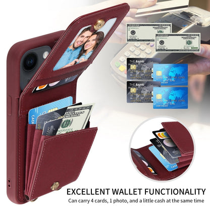 Avelena | iPhone 14 Crossbody Lanyard Reißverschluss Geldbörse Leder Handyhülle - Weinrot