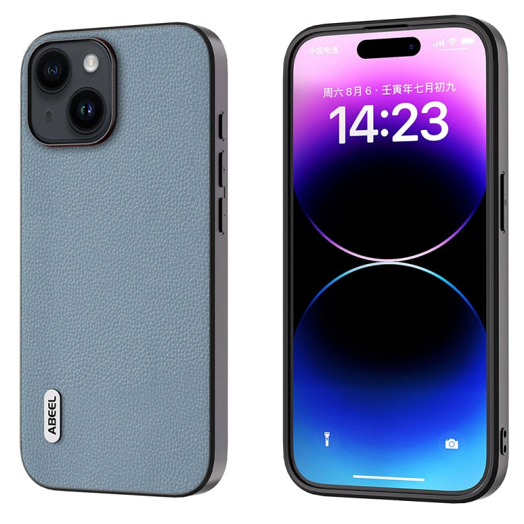 Avelena | iPhone 14 ABEEL Schwarzer Rand Echtes Leder Mino Handytasche- Blau