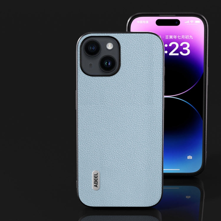 Avelena | iPhone 14 ABEEL Schwarzer Rand Echtes Leder Mino Handytasche- Blau