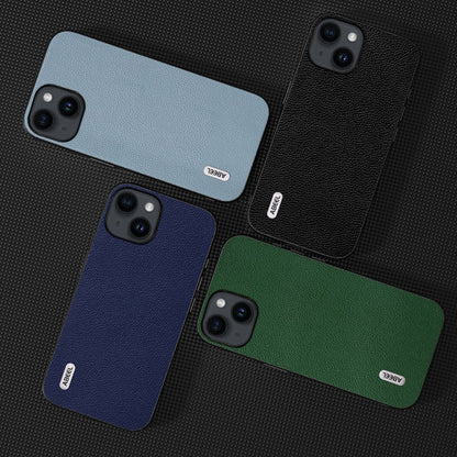Avelena | iPhone 14 ABEEL Schwarzer Rand Echtes Leder Mino Handytasche- Blau