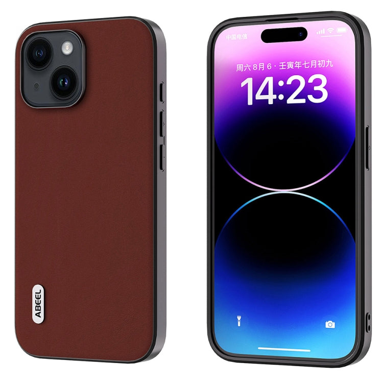 Avelena | Iphone 14 Plus Abeel Echtes Leder Seidenweich Schwarze Kante Handyhülle - Kaffee
