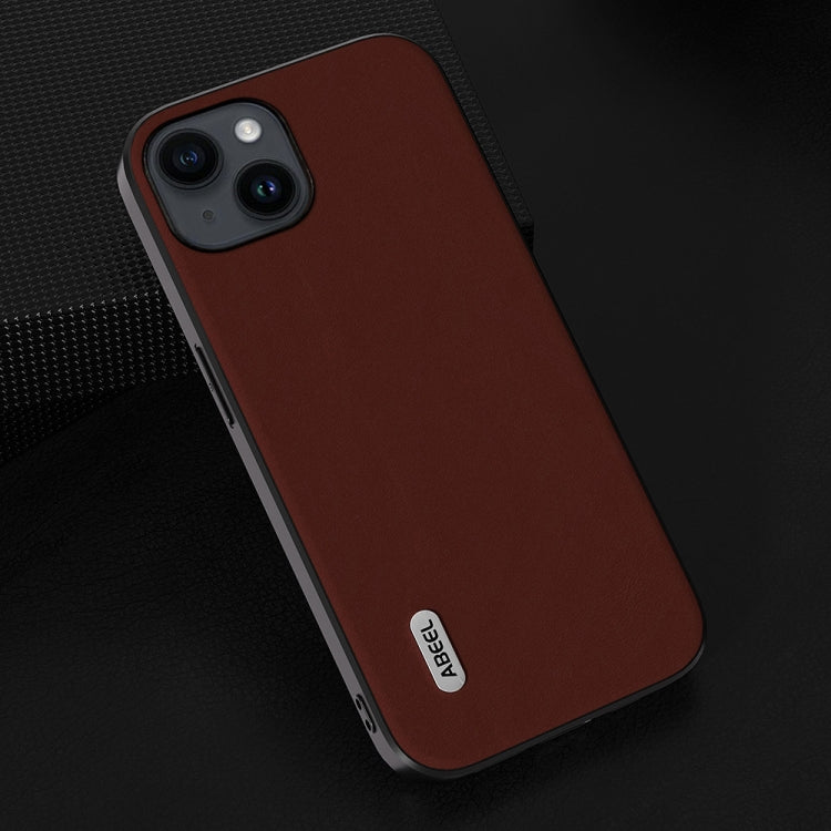 Avelena | Iphone 14 Plus Abeel Echtes Leder Seidenweich Schwarze Kante Handyhülle - Kaffee