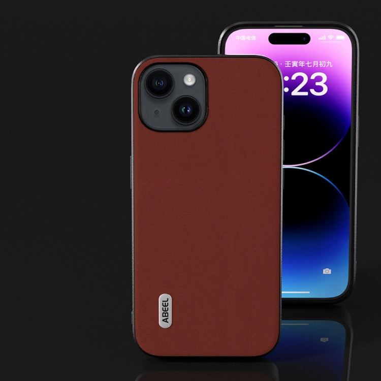 Avelena | Iphone 14 Plus Abeel Echtes Leder Seidenweich Schwarze Kante Handyhülle - Kaffee