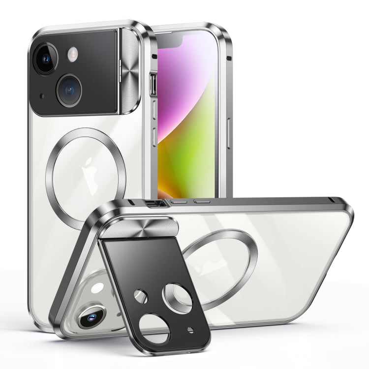 Avelena | iPhone 14 Große Fenster Halterung MagSafe Magnetisches Metall Telefongehäuse - Silber