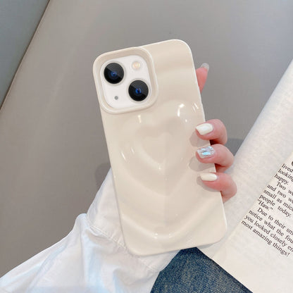 Avelena | iPhone 14 3D Love Pattern Handyhülle - Creme Weiß