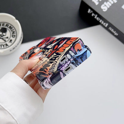 Avelena | iPhone 15 Bemaltes Muster Präzise Loch PC Handyhülle - Comics Regenschirm Junge