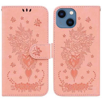 Avelena | iPhone 15 Schmetterlingsrose Prägung Leder Handyhülle - Pink