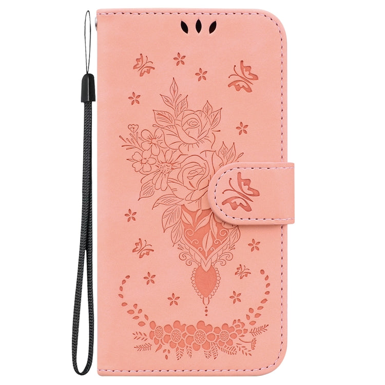 Avelena | iPhone 15 Schmetterlingsrose Prägung Leder Handyhülle - Pink