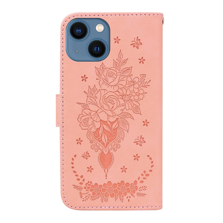 Avelena | iPhone 15 Schmetterlingsrose Prägung Leder Handyhülle - Pink