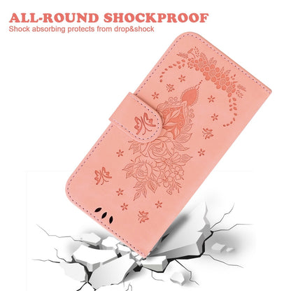 Avelena | iPhone 15 Schmetterlingsrose Prägung Leder Handyhülle - Pink