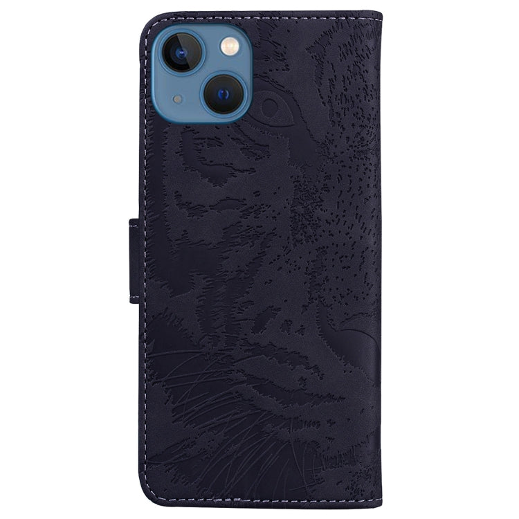 Avelena | iPhone 14 Tiger Prägungsmuster Leder Handyhülle - Schwarz