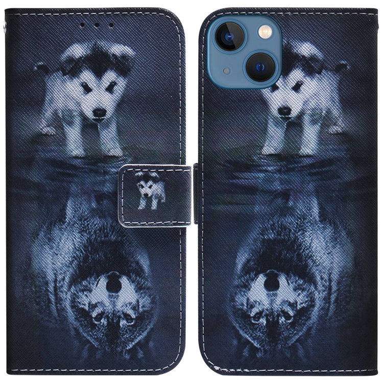 Avelena | iPhone 15 Farbige Zeichnung Flip Leder Handyhülle - Wolf und Hund