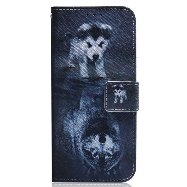 Avelena | iPhone 15 Farbige Zeichnung Flip Leder Handyhülle - Wolf und Hund