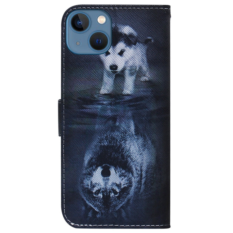 Avelena | iPhone 15 Farbige Zeichnung Flip Leder Handyhülle - Wolf und Hund