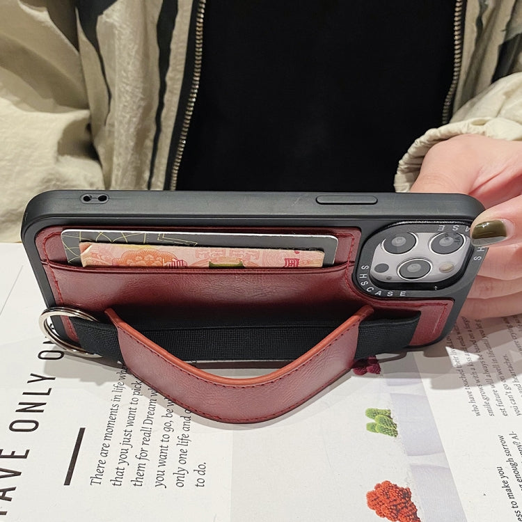 Avelena | iPhone 14 Foto Rahmen Karten Geldbörse Handgelenkband Halter Rückabdeckung Handyhülle - Rot