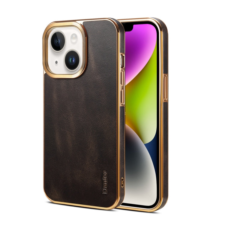 Avelena | Iphone 14 Plus Denior Öl Wachs Rindsleder Plating Handyhülle - Schwarz