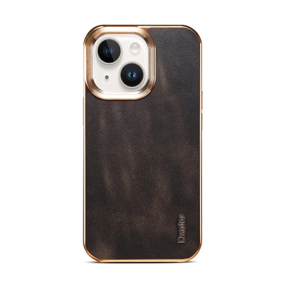 Avelena | Iphone 14 Plus Denior Öl Wachs Rindsleder Plating Handyhülle - Schwarz