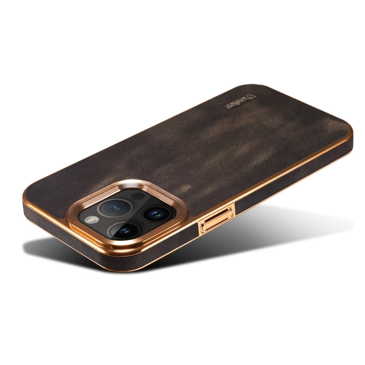 Avelena | Iphone 14 Plus Denior Öl Wachs Rindsleder Plating Handyhülle - Schwarz