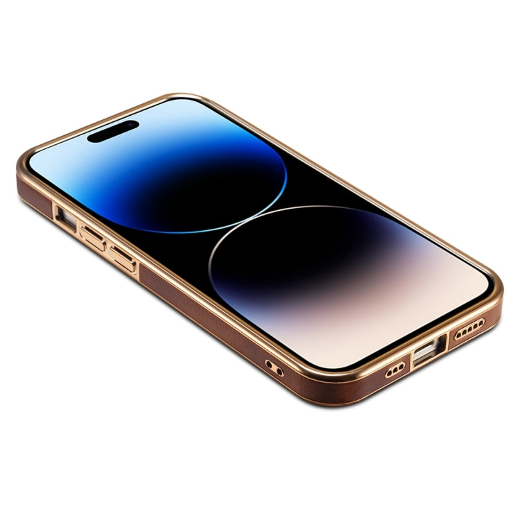 Avelena | Iphone 14 Plus Denior Öl Wachs Rindsleder Plating Handyhülle - Schwarz
