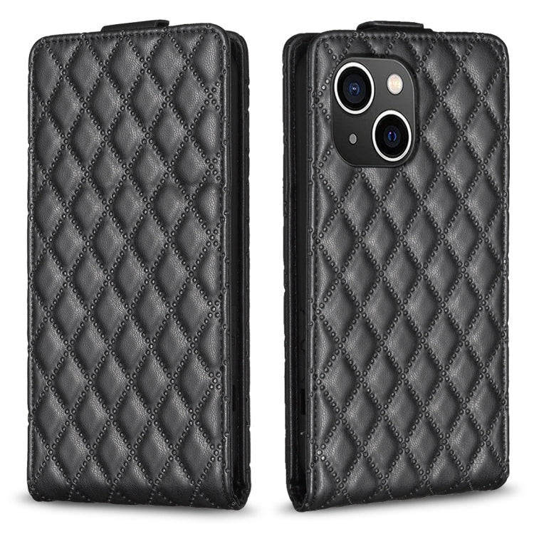 Avelena | iPhone 15 Diamond Lattice Vertikales Flip Leder Handyhülle - Schwarz